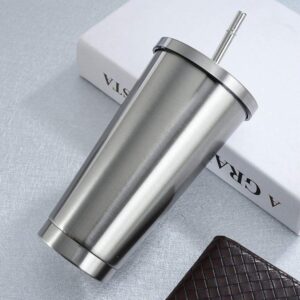 Double-Walled Stainless Steel Coffee Cup/Tumbler with Straw and Lid 520 ml (silver)
