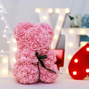 Pink Rose Teddy Bear with DIY String Light