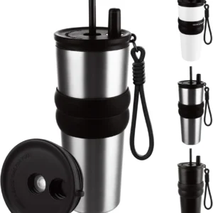 Insulated Stainless Steel Tumblers with Lid and Straw (700 ml, Silver)