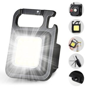 LED Mini Cob Keychain and Magnetic Flashlight Portable USB Rechargeable 3 Light Modes with Folding Bracket