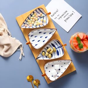 Ceramic Leaf-Shaped Serving Platter with Wooden Tray