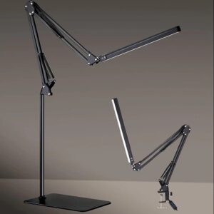 Metal bracket LED floor lamp eye protection desk lamp dimmable folding long arm floor lamp(Black)