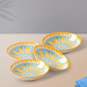 Vibrant Sunshine Bloom Ceramic Bowls – Set of 4 (220ml each)